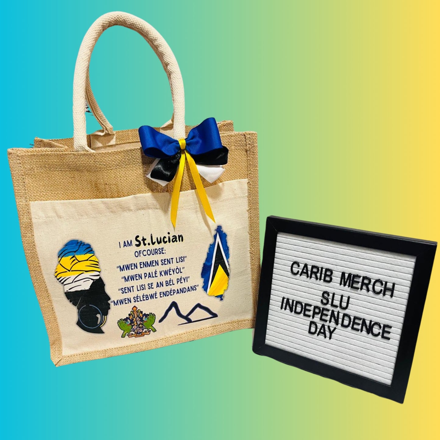 Saint Lucia Independence Burlap Handbag
